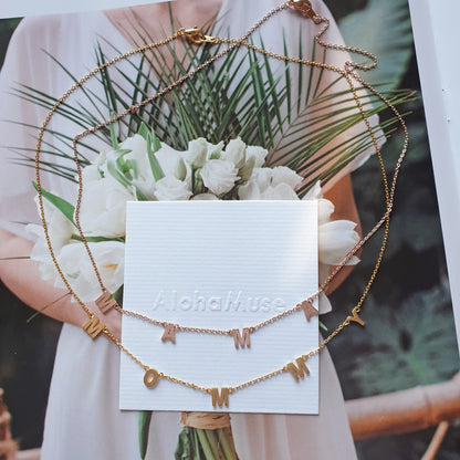 Mama Letter Spaced Station Charm Necklace