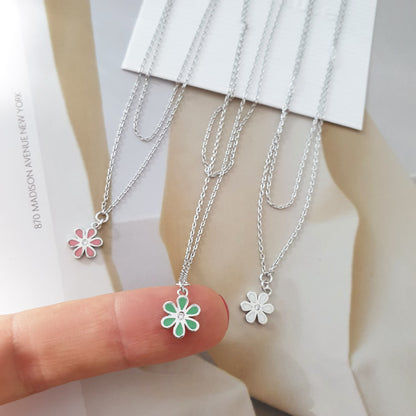 Mini Color Flower Charm 2 Chains Layered Set Necklace