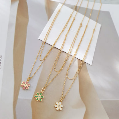 Mini Color Flower Charm 2 Chains Layered Set Necklace