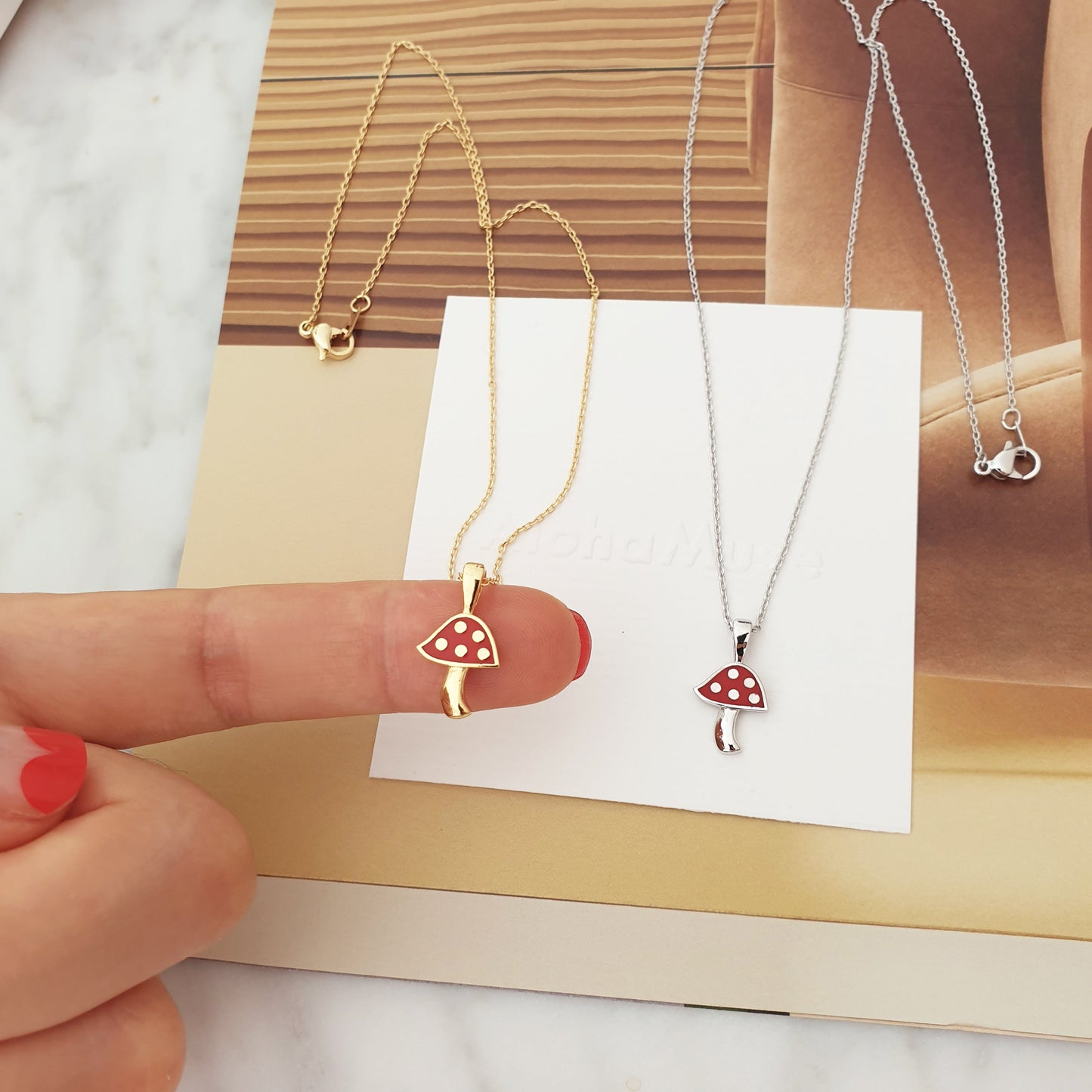 Mushroom Red Pendant Necklace