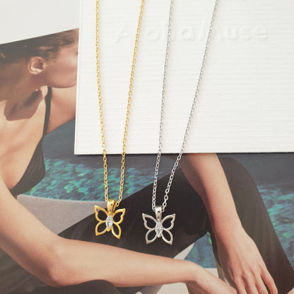 Butterfly CZ Hollow Pendant Necklace