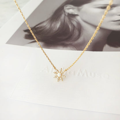Flower CZ Charm Opal Stud Necklace
