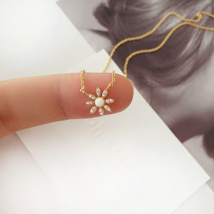 Flower CZ Charm Opal Stud Necklace