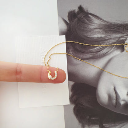 Horseshoe Opal Stud Stone CZ Necklace