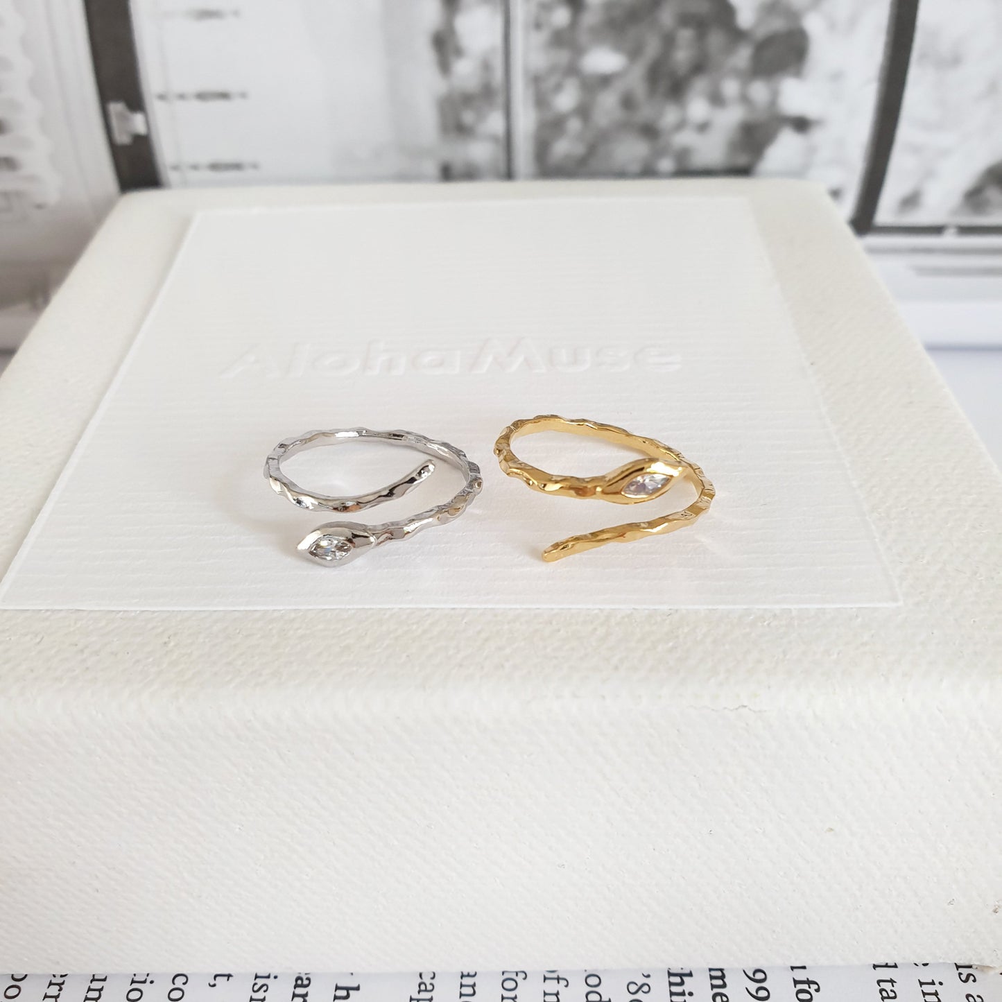 Textured Wrap Snake Ring with CZ Eye