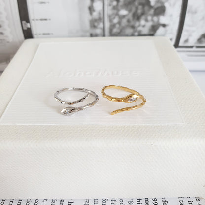 Textured Wrap Snake Ring with CZ Eye