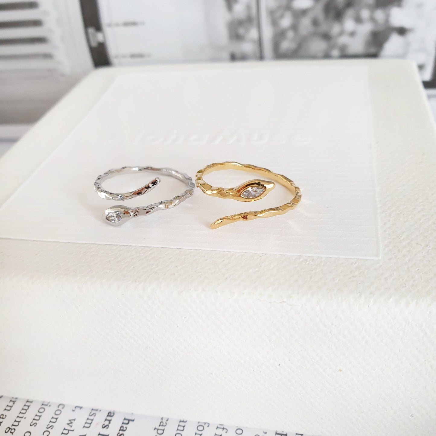 Textured Wrap Snake Ring with CZ Eye