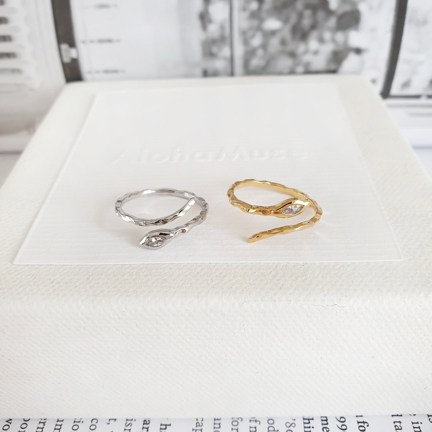 Textured Wrap Snake Ring with CZ Eye