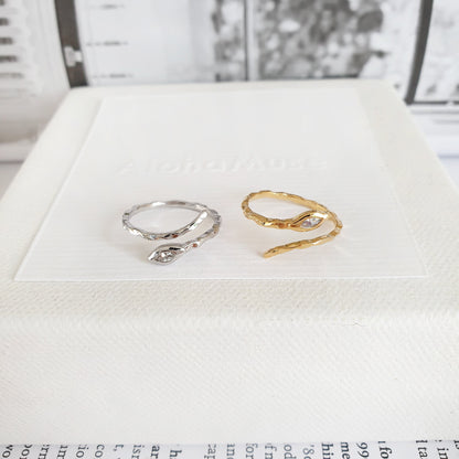 Textured Wrap Snake Ring with CZ Eye
