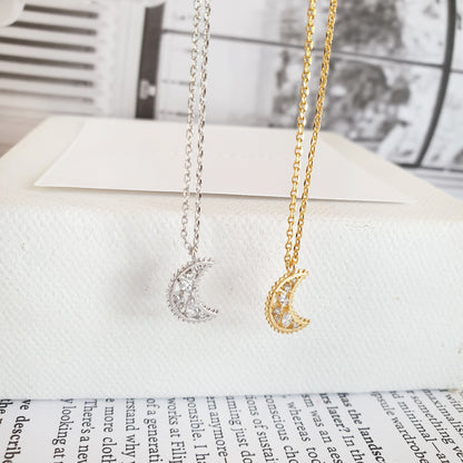 Crescent Moon Necklace Cubic Zirconia CZ Stone