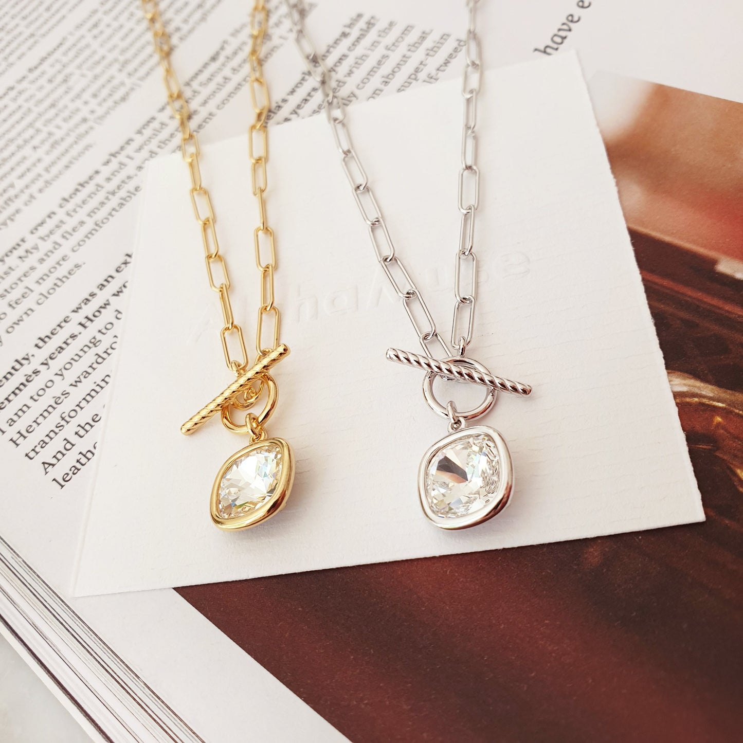 Toggle CZ Charm Paperclip Chain