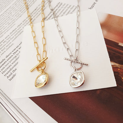 Toggle CZ Charm Paperclip Chain