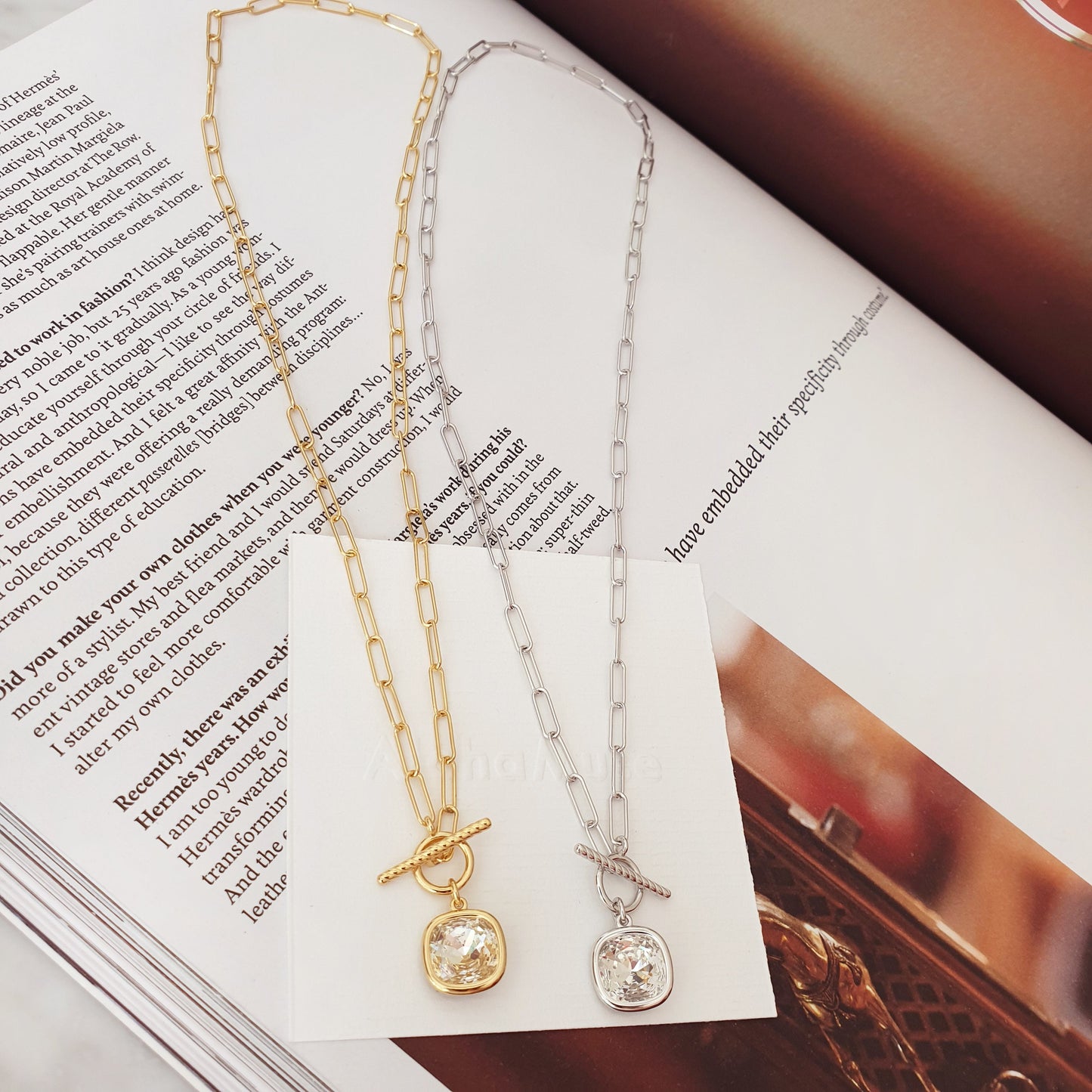 Toggle CZ Charm Paperclip Chain