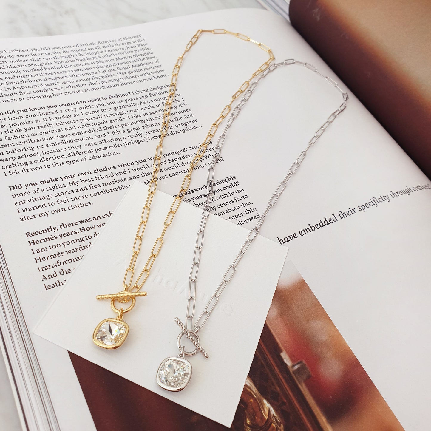 Toggle CZ Charm Paperclip Chain
