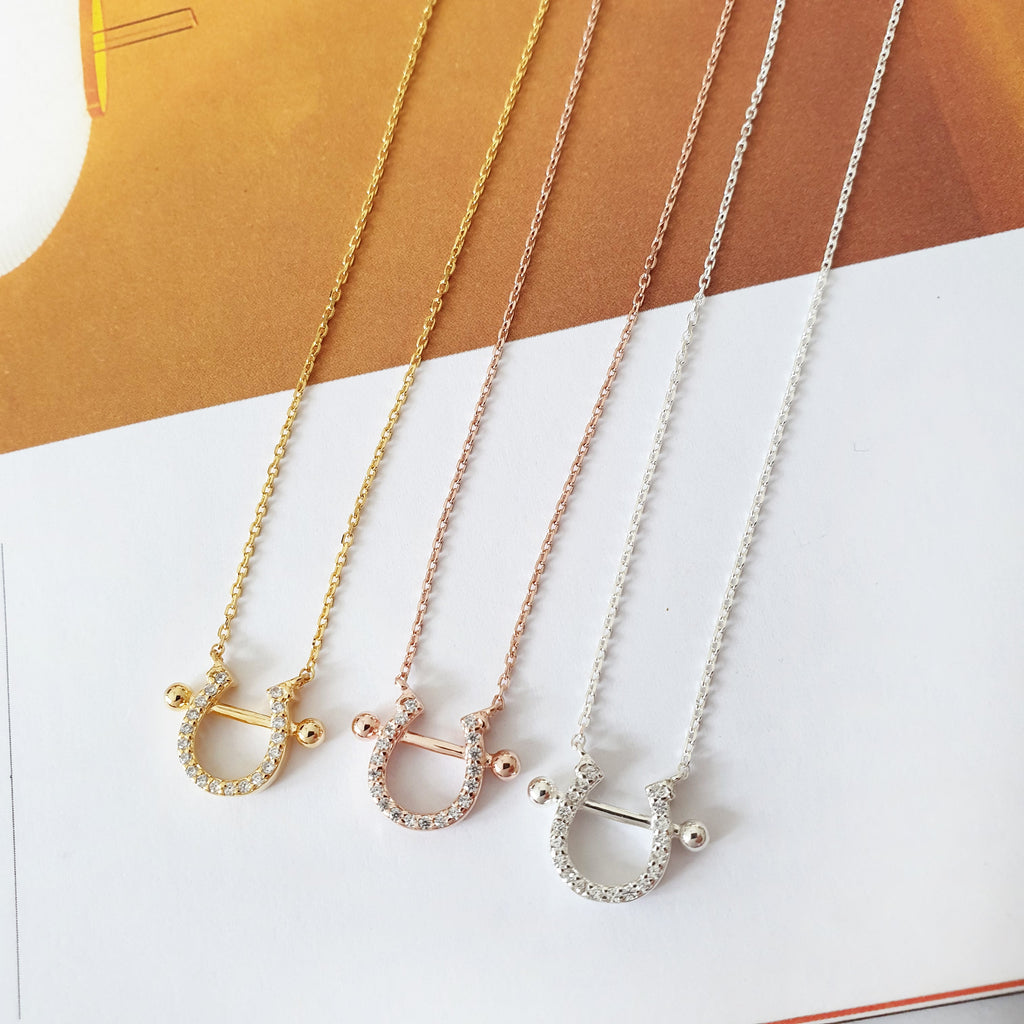 Horseshoe CZ Pendant 925 Necklace