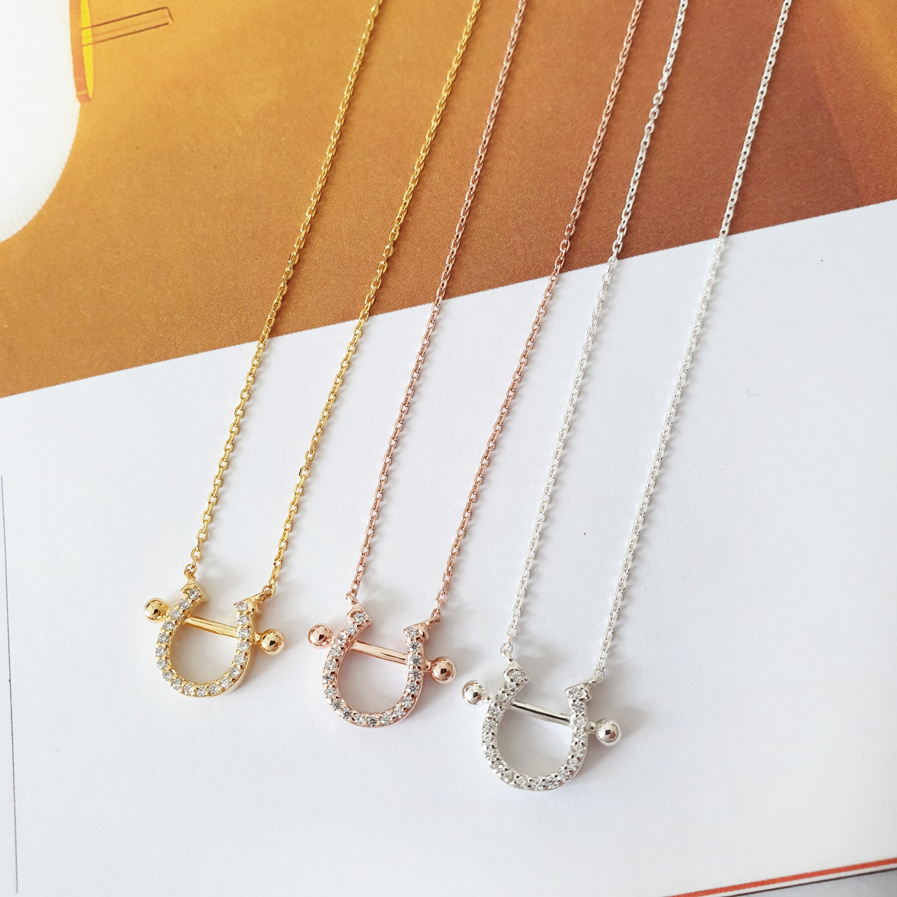 Horseshoe CZ Pendant 925 Necklace