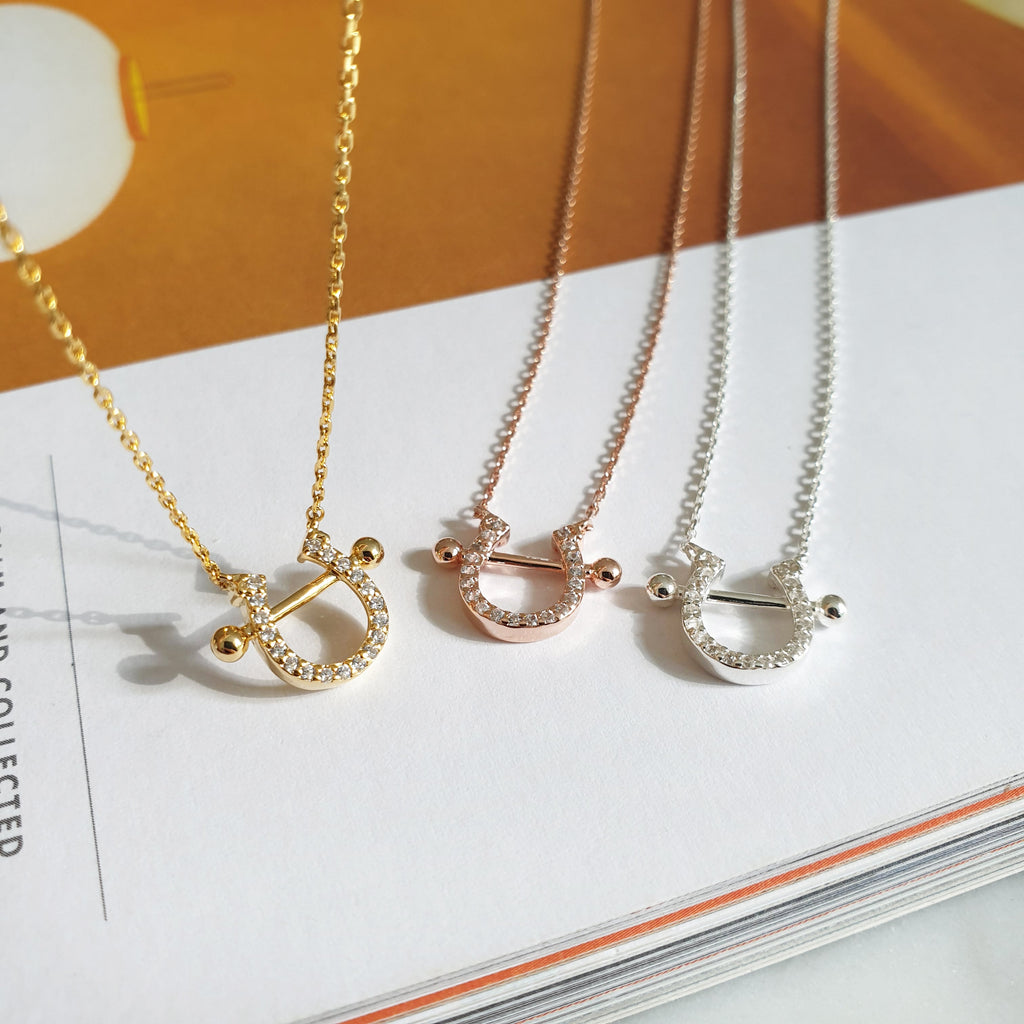 Horseshoe CZ Pendant 925 Necklace