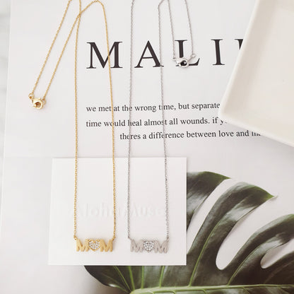 MOM Heart letter cz Pendant Necklace