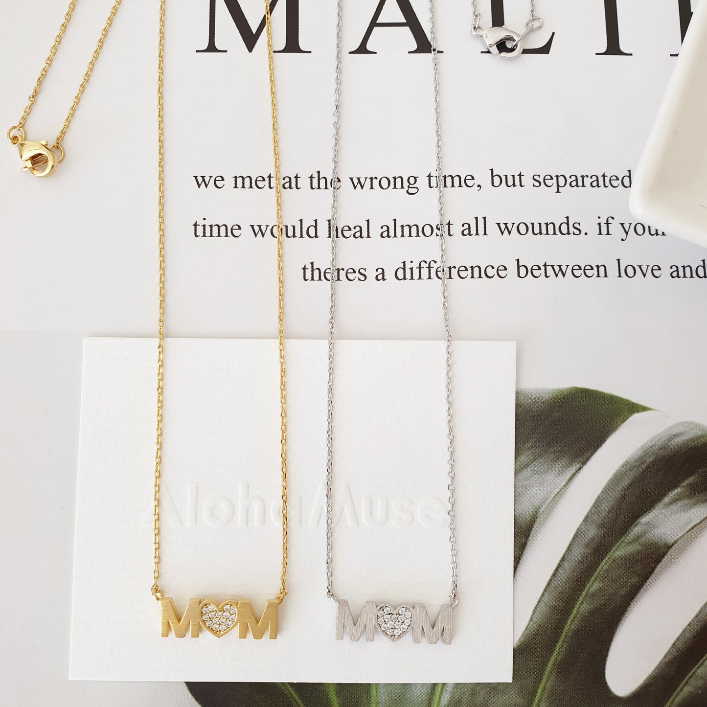 MOM Heart letter cz Pendant Necklace