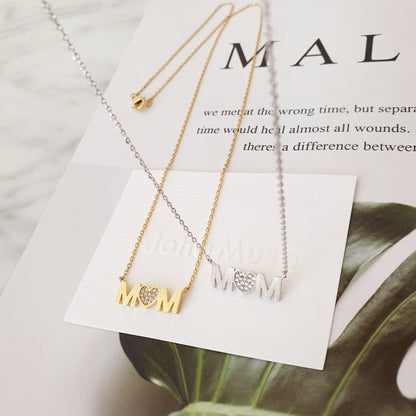 MOM Heart letter cz Pendant Necklace