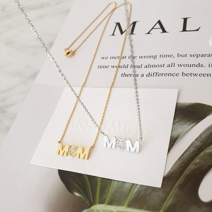 MOM Heart letter cz Pendant Necklace