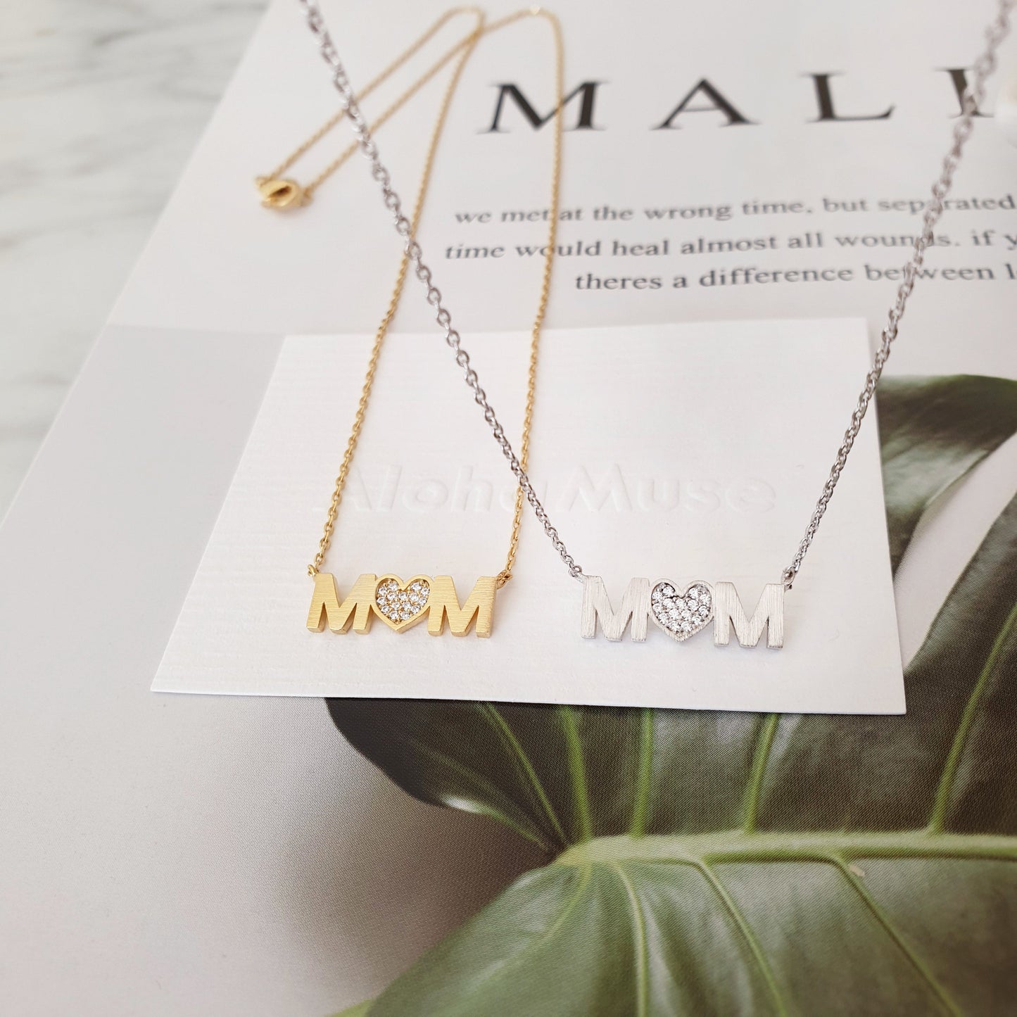 MOM Heart letter cz Pendant Necklace