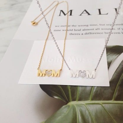 MOM Heart letter cz Pendant Necklace