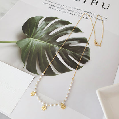 Pearl Bead Ball Gold Disc Charm Long Chain Necklace