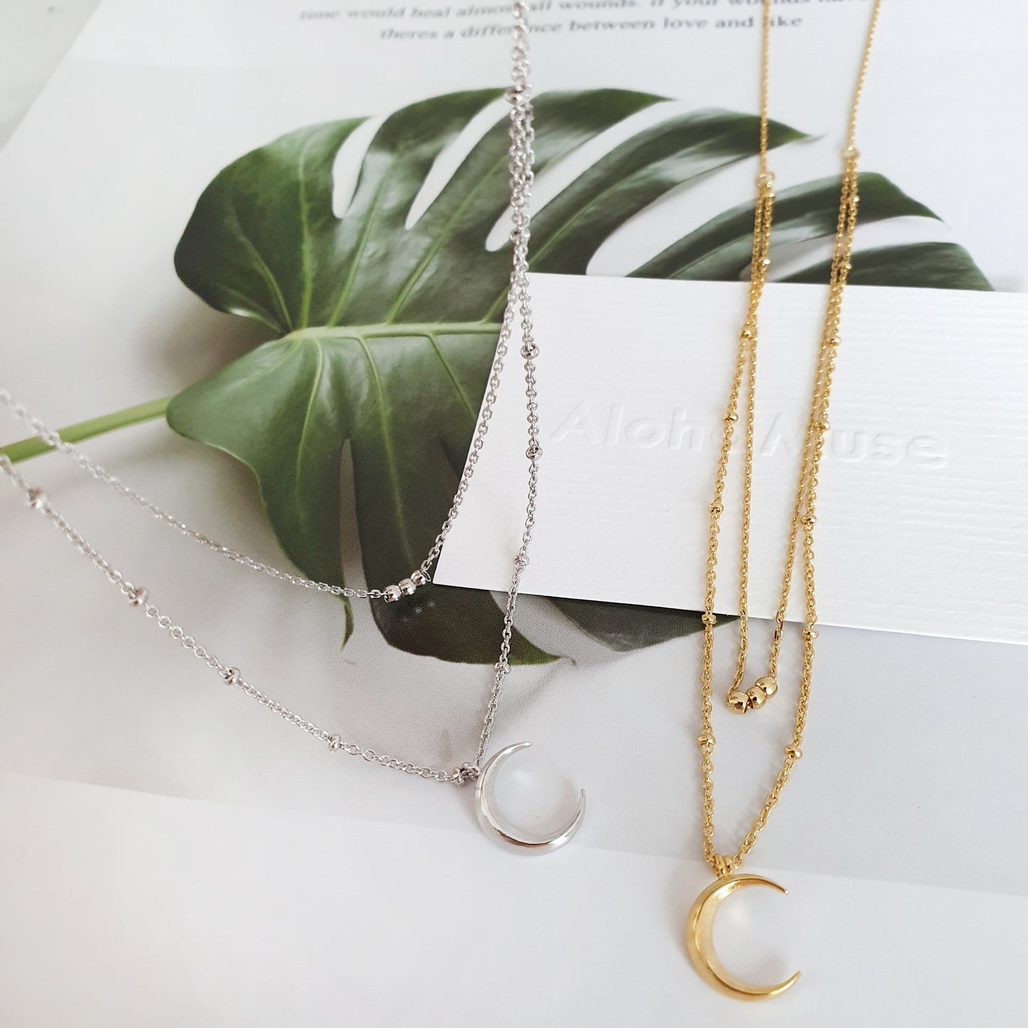 Crescent Moon Layered Set Choker Necklace