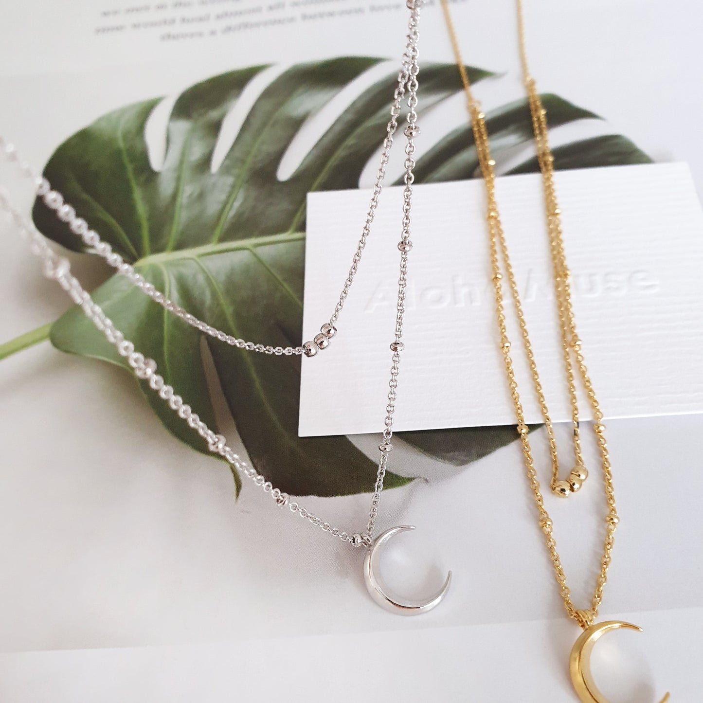 Crescent Moon Layered Set Choker Necklace