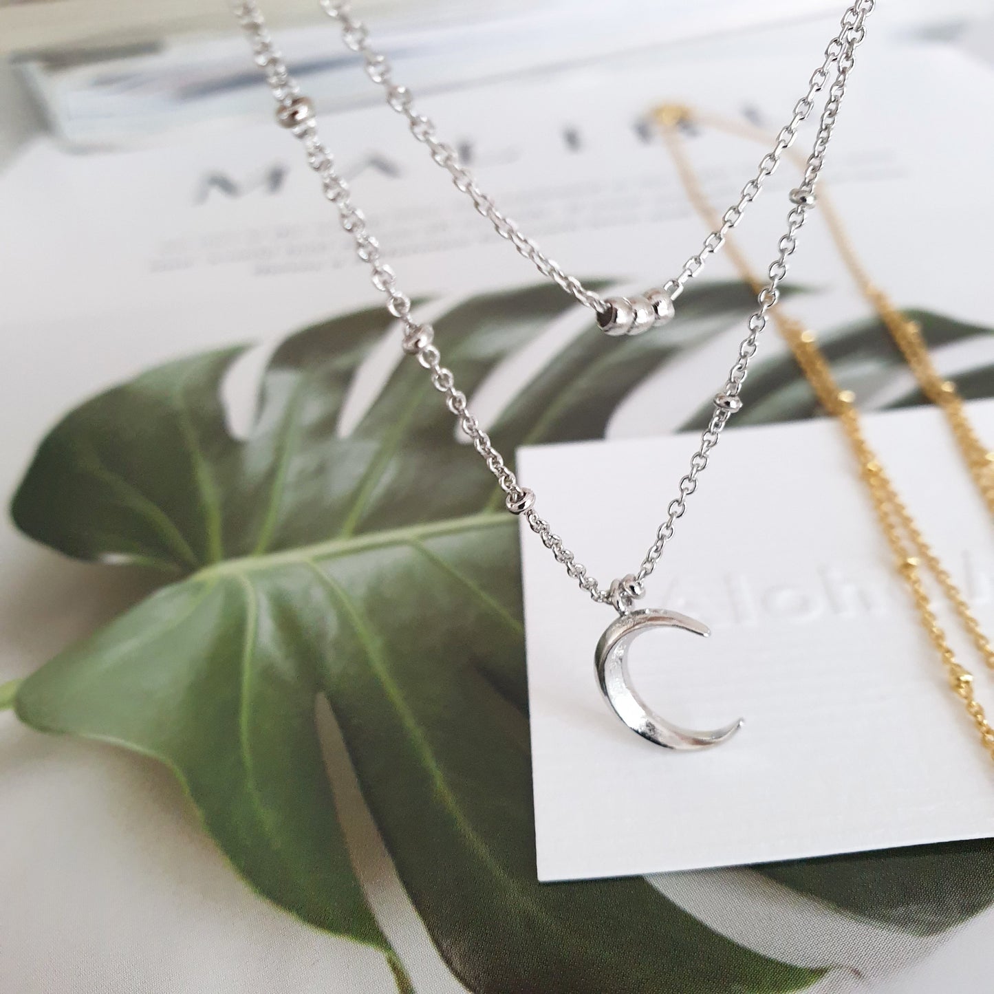 Crescent Moon Layered Set Choker Necklace
