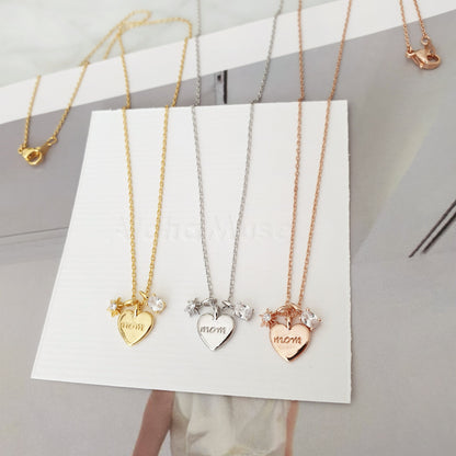 Mom Heart 3 Charms Pendant Necklace