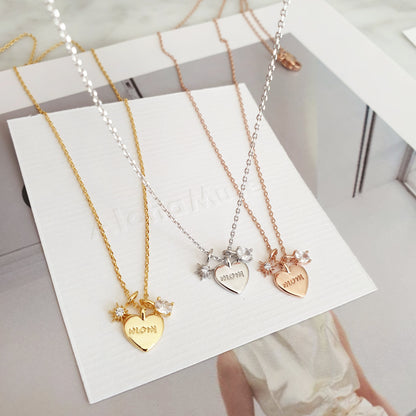 Mom Heart 3 Charms Pendant Necklace