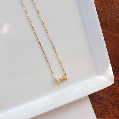 Mini Dog Bone Pendant Cubic Zirconia Necklace