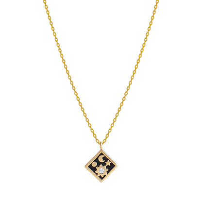 Moon Star CZ Enamel Square Necklace