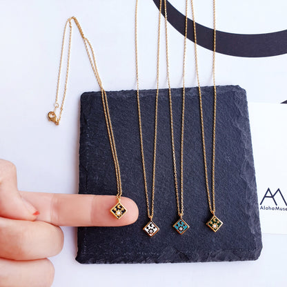 Moon Star CZ Enamel Square Necklace