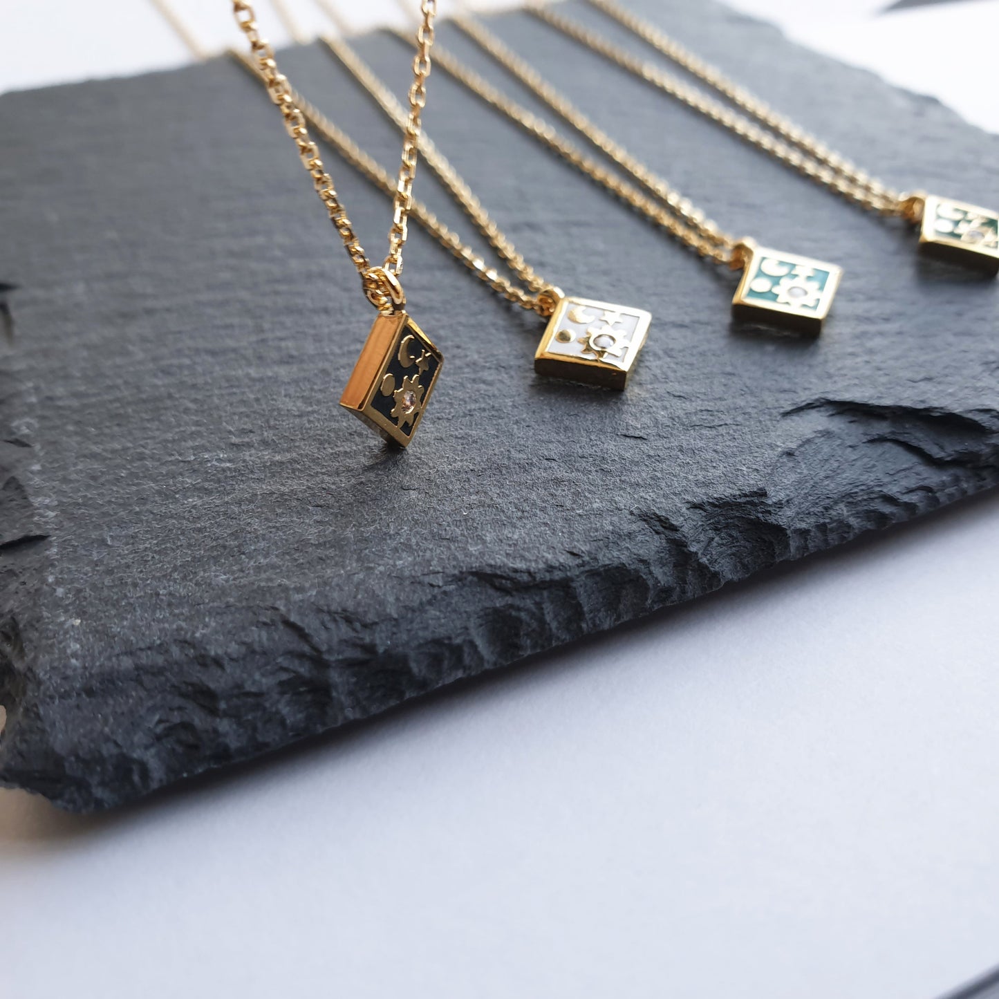Moon Star CZ Enamel Square Necklace