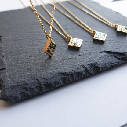 Moon Star CZ Enamel Square Necklace