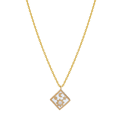 Moon Star CZ Enamel Square Necklace