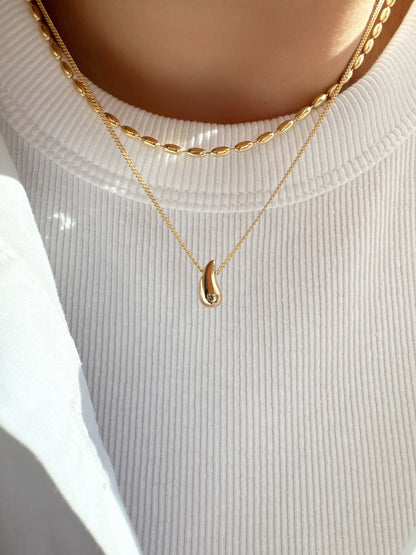 Layered Rice Chain Water drop Necklace