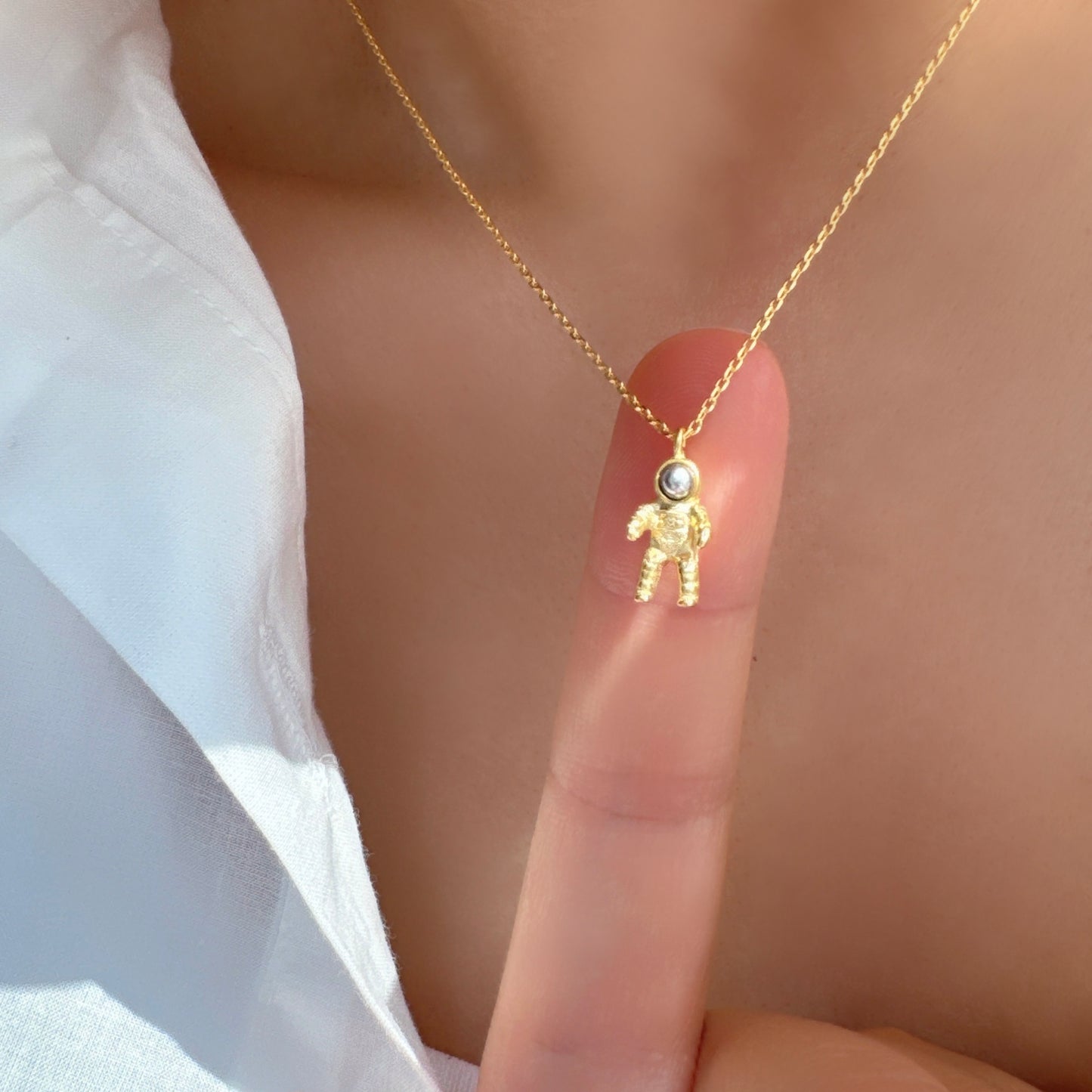 Space Astronaut Two-Tone Mix Pendant Necklace