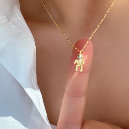 Space Astronaut Two-Tone Mix Pendant Necklace