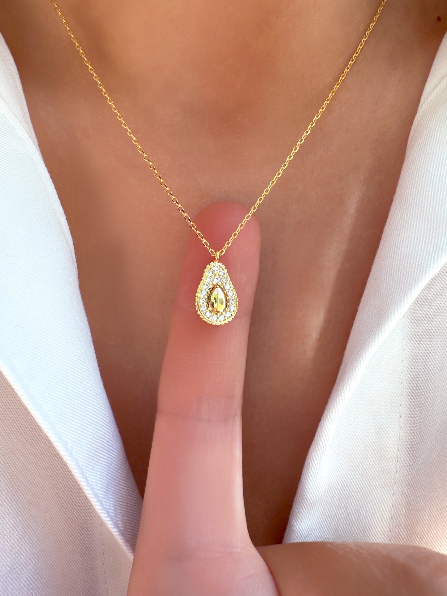 Avocado Cubic Zirconia Pendant Necklace