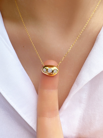Bean 3 Cubic Zirconia Stud Necklace