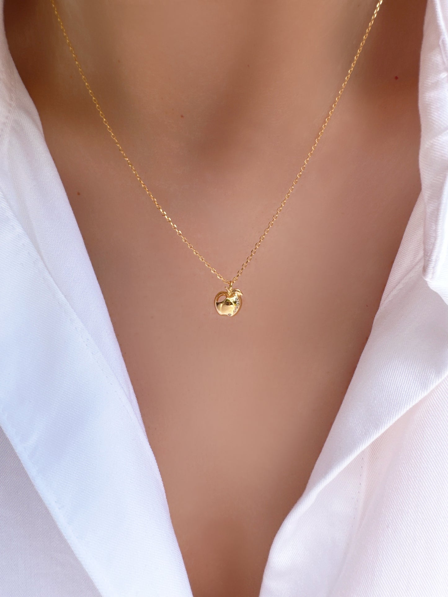 Tiny Apple Bite CZ Necklace