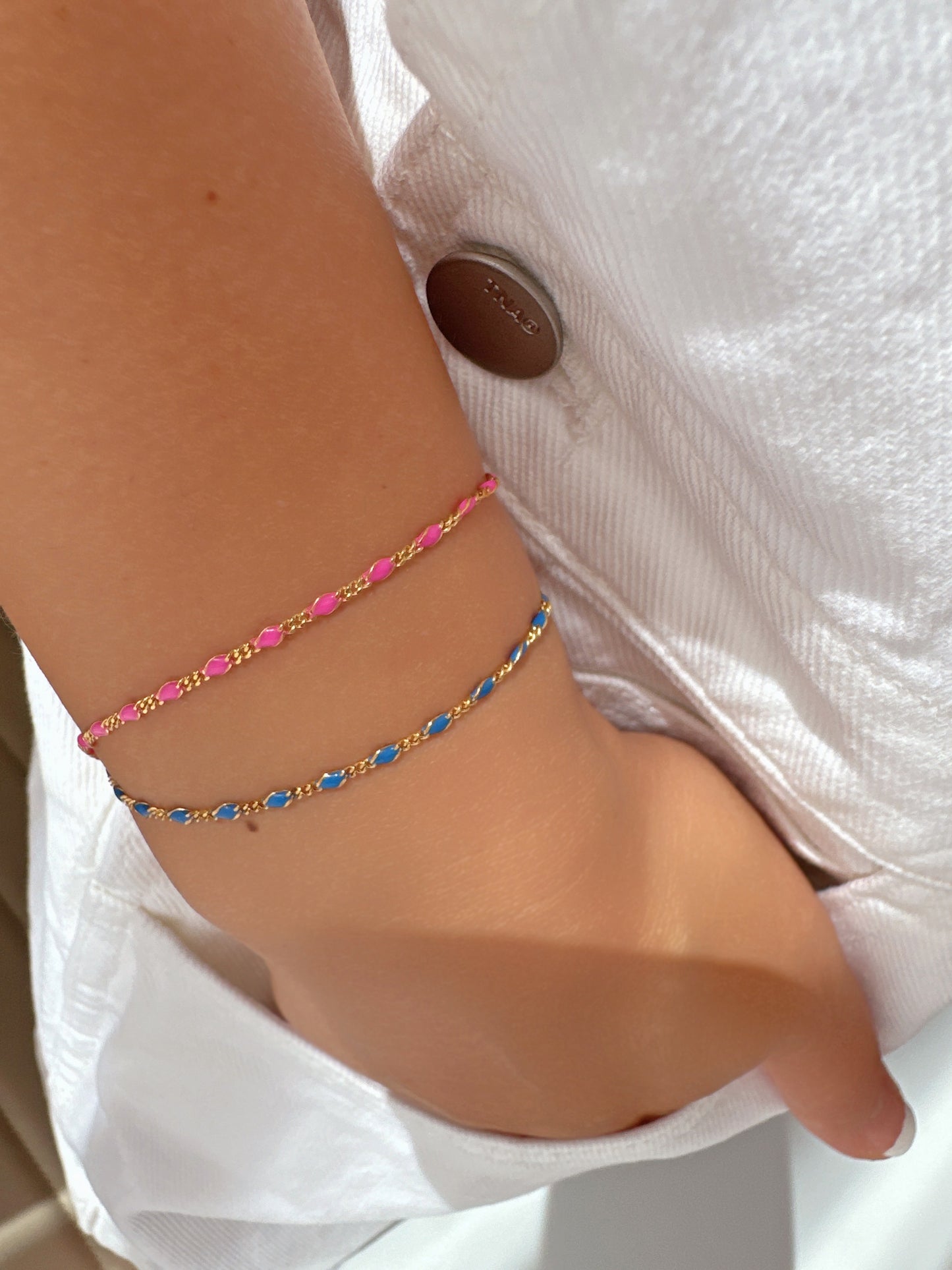 Color Enamel Bead Station Chain Bracelet Solid Silver