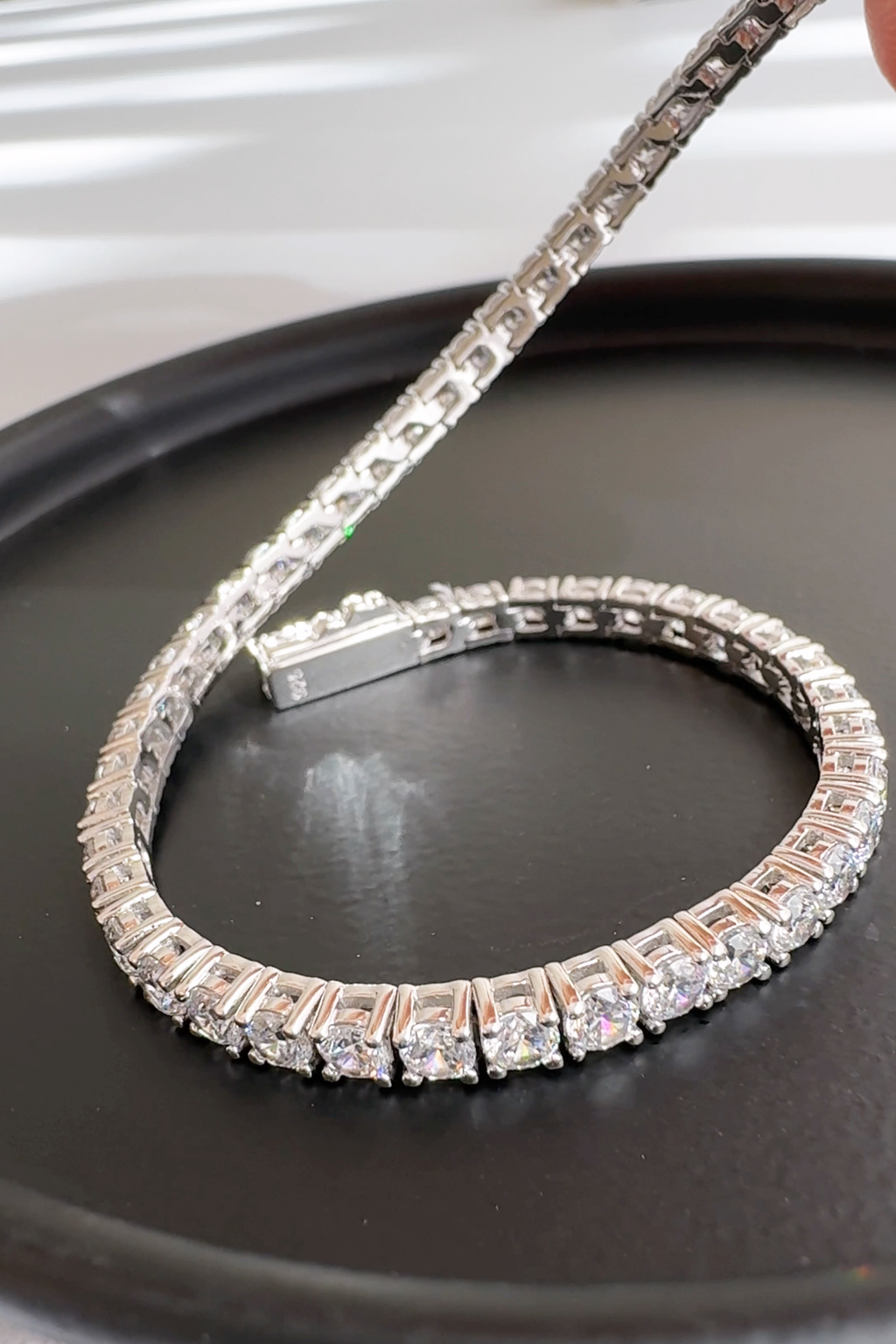 Tennis Solid 925 Silver 24K White Gold Bracelet