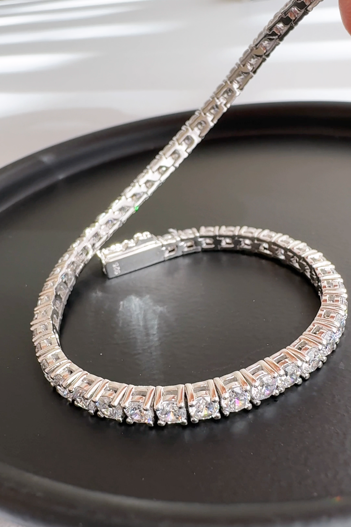 Tennis Solid 925 Silver 24K White Gold Bracelet