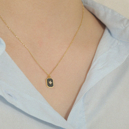 Square enamel black Pendant 925 Necklace