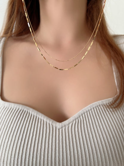 Layered Chain Set String Bar Solid 925 Silver Necklace